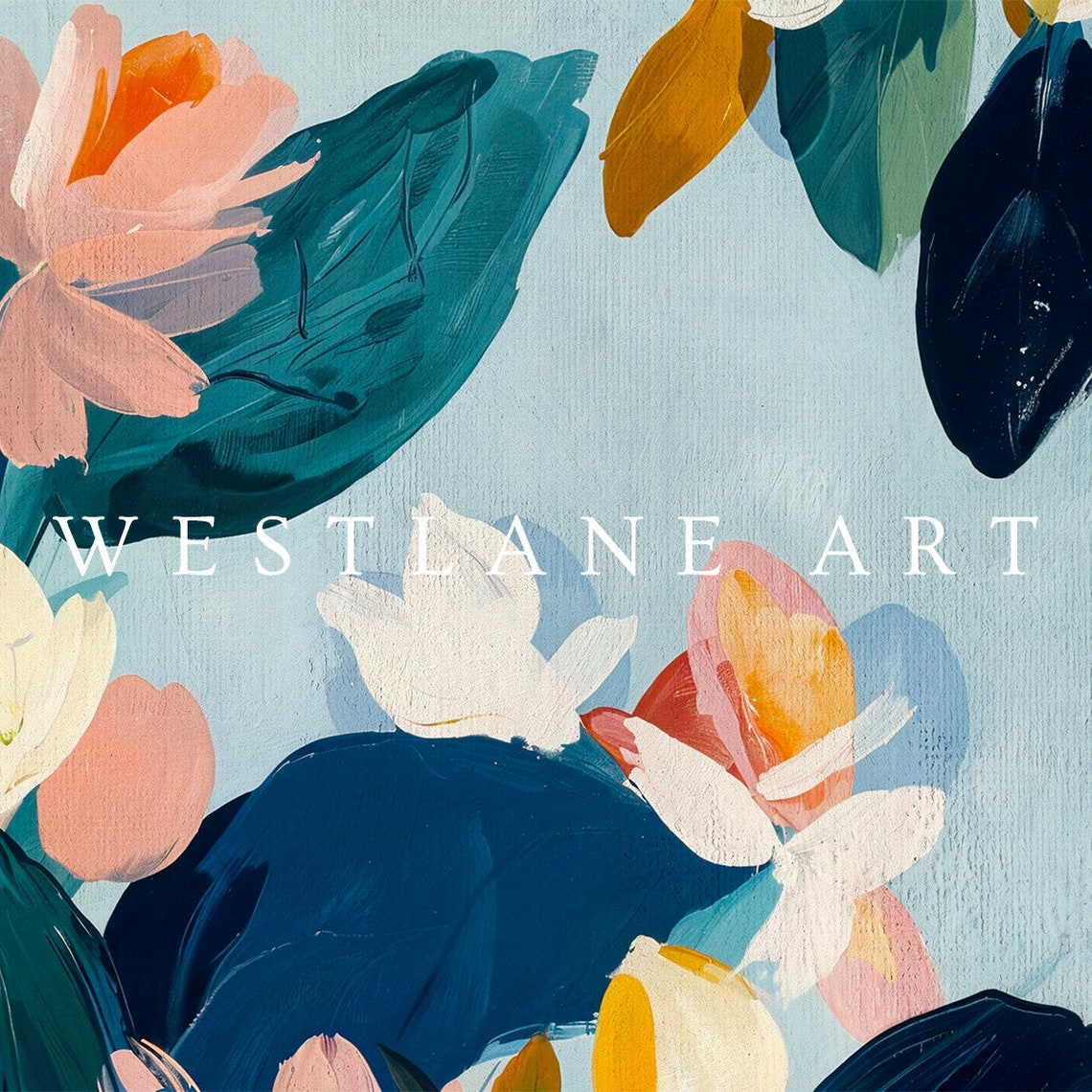 Modern Blue Botanical Abstract Coral Flowers Indigo Leaves Art Print - Image 2