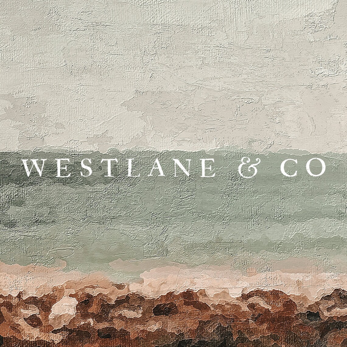 Textured Coastal Seascape Painting Olive Green Sea Rust Shore Wall Art Poster - Image 2