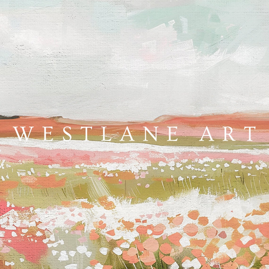 Abstract Pink Wildflower Meadow Painting Coral Floral Field Art Print - Image 2