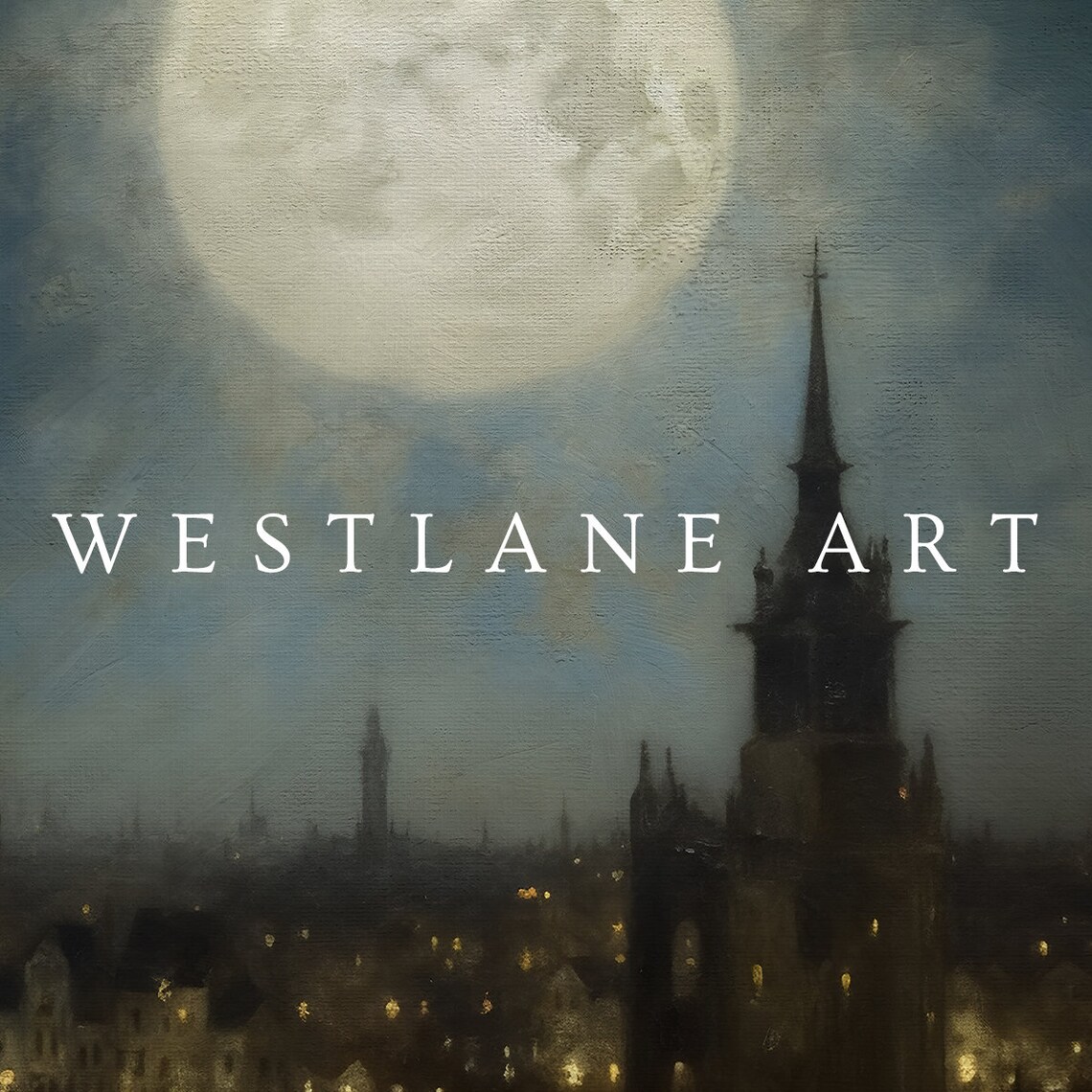 Moonlit City Skyline Night Cathedral Spire Old Town Lights Poster - Image 2