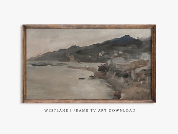 Moody Coastal Painting Frame Tv Art Vintage Seascape Tv245