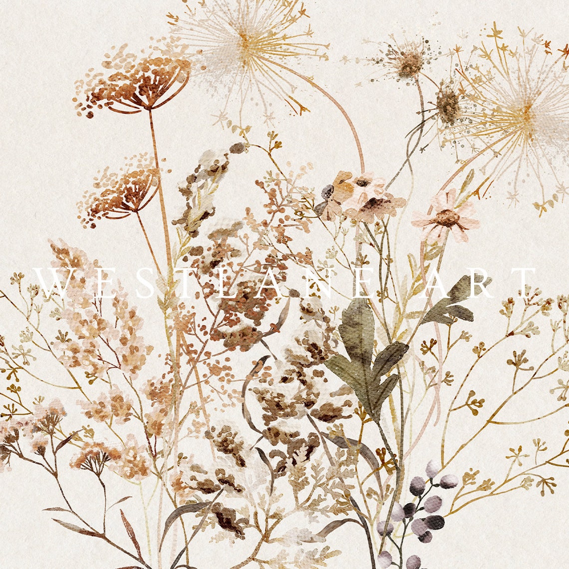 Rustic Neutral Wildflower Botanical Watercolor Painting Wall Art - Image 2