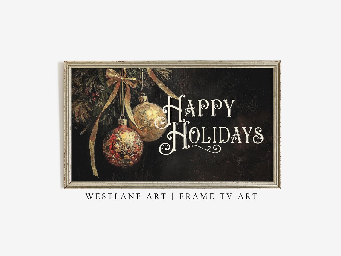 Moody Happy Holidays Vintage Christmas Ornaments Painting Art Poster