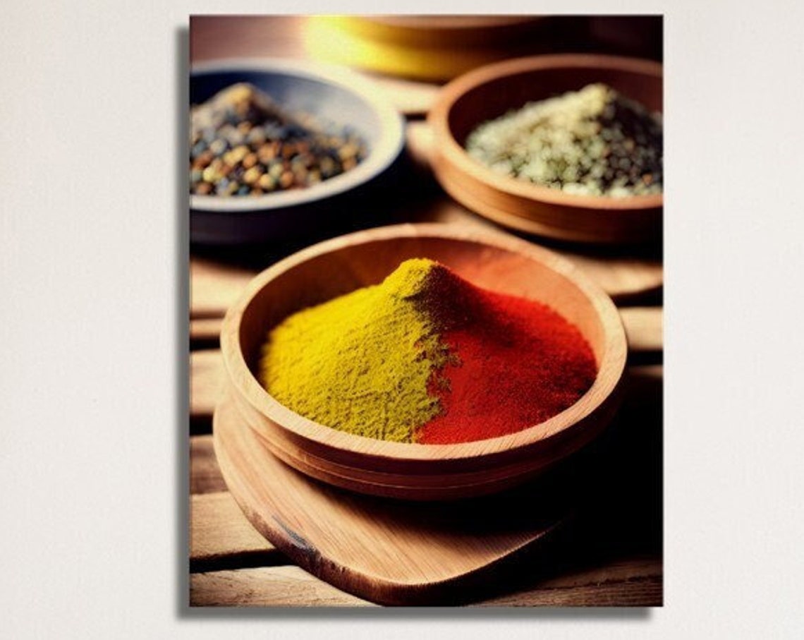 Wooden Bowls Turmeric Paprika Spice Rustic Still Life Art Poster