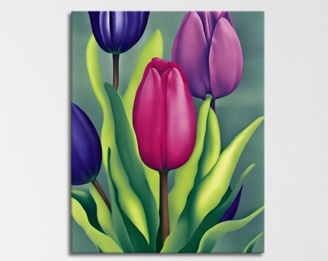 Vibrant Pink Purple Tulips Blooming Spring Floral Art Poster