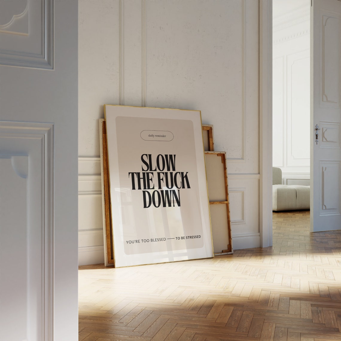 Slow Down Daily Reminder Beige Minimalist Stress Quote Poster - Image 3