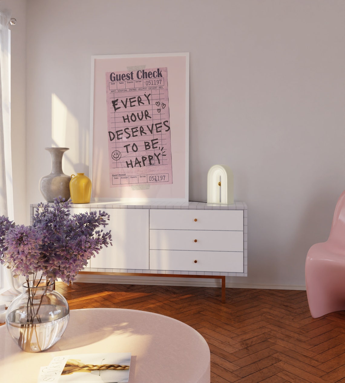 Every Hour Deserves To Be Happy Guest Check Pink Fun Bar Poster - Image 2