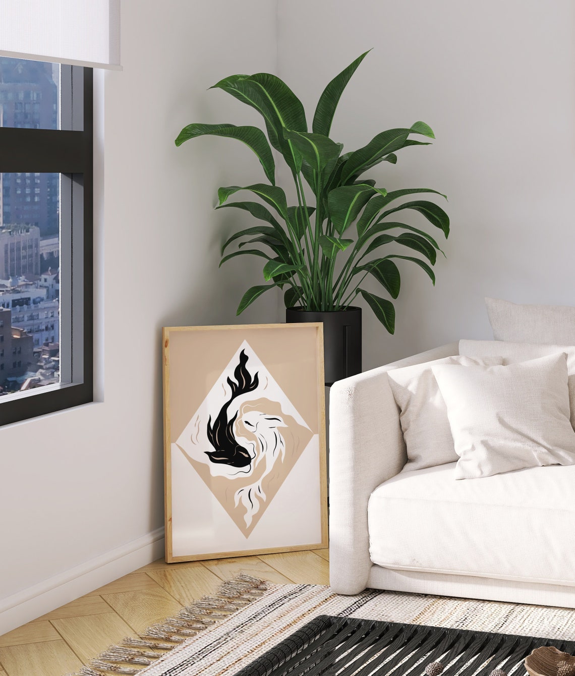 Yin Yang Koi Fish Black Cream Zen Balance Minimalist Art Print - Image 2
