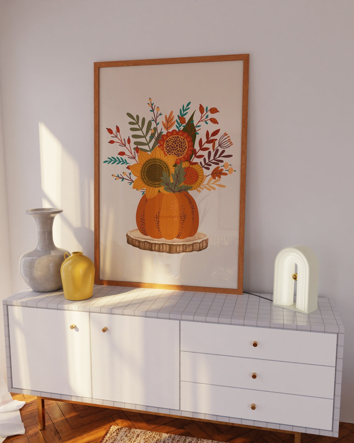Pumpkin Vase Sunflower Fall Bouquet Autumn Botanical Art Poster - Image 2