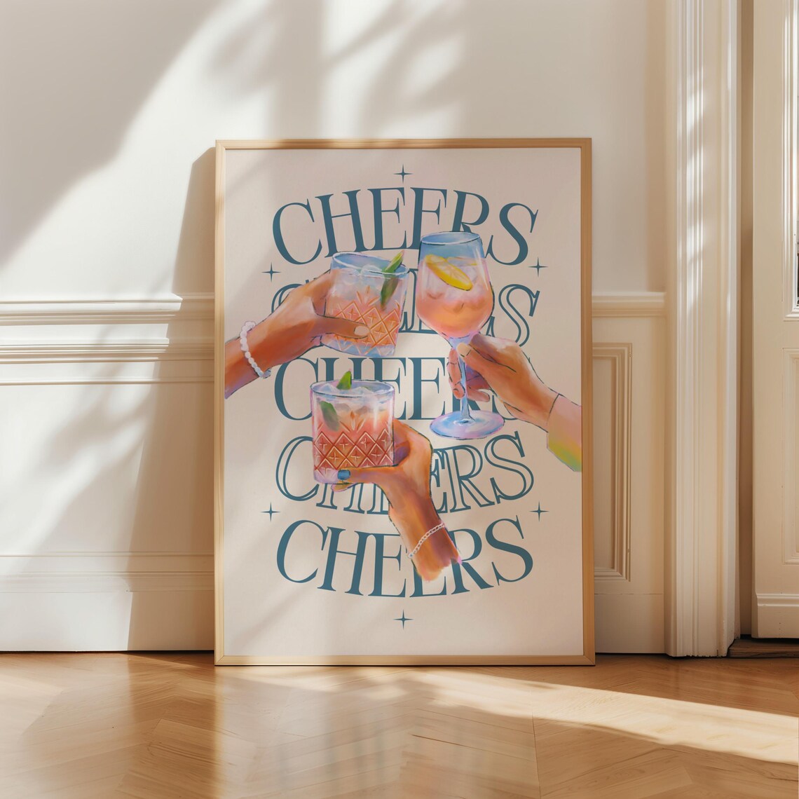 Cheers Cocktail Toast Blue Typography Bar Cart Party Art Print - Image 3