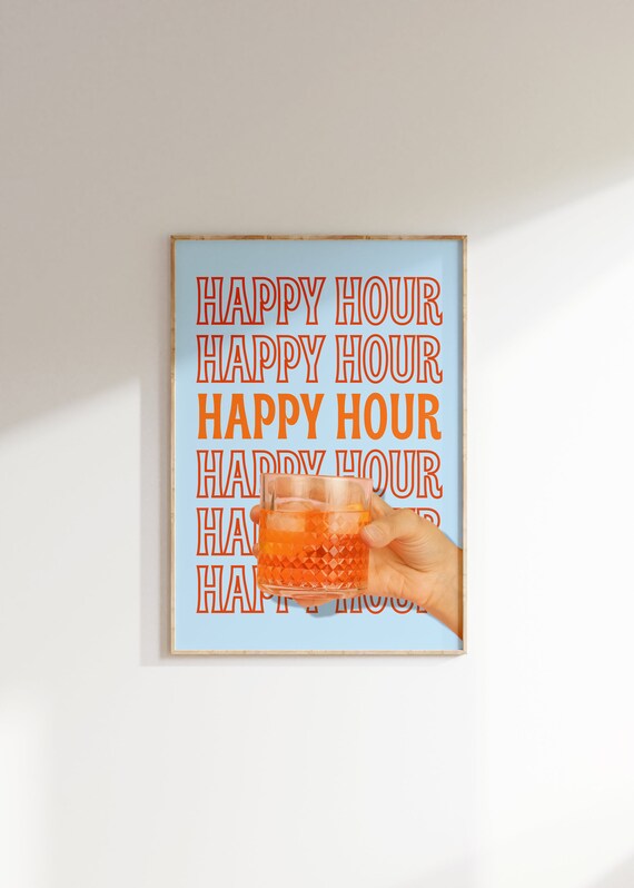 Happy Hour Bold Orange Typography Spritz Cocktail Photo Poster