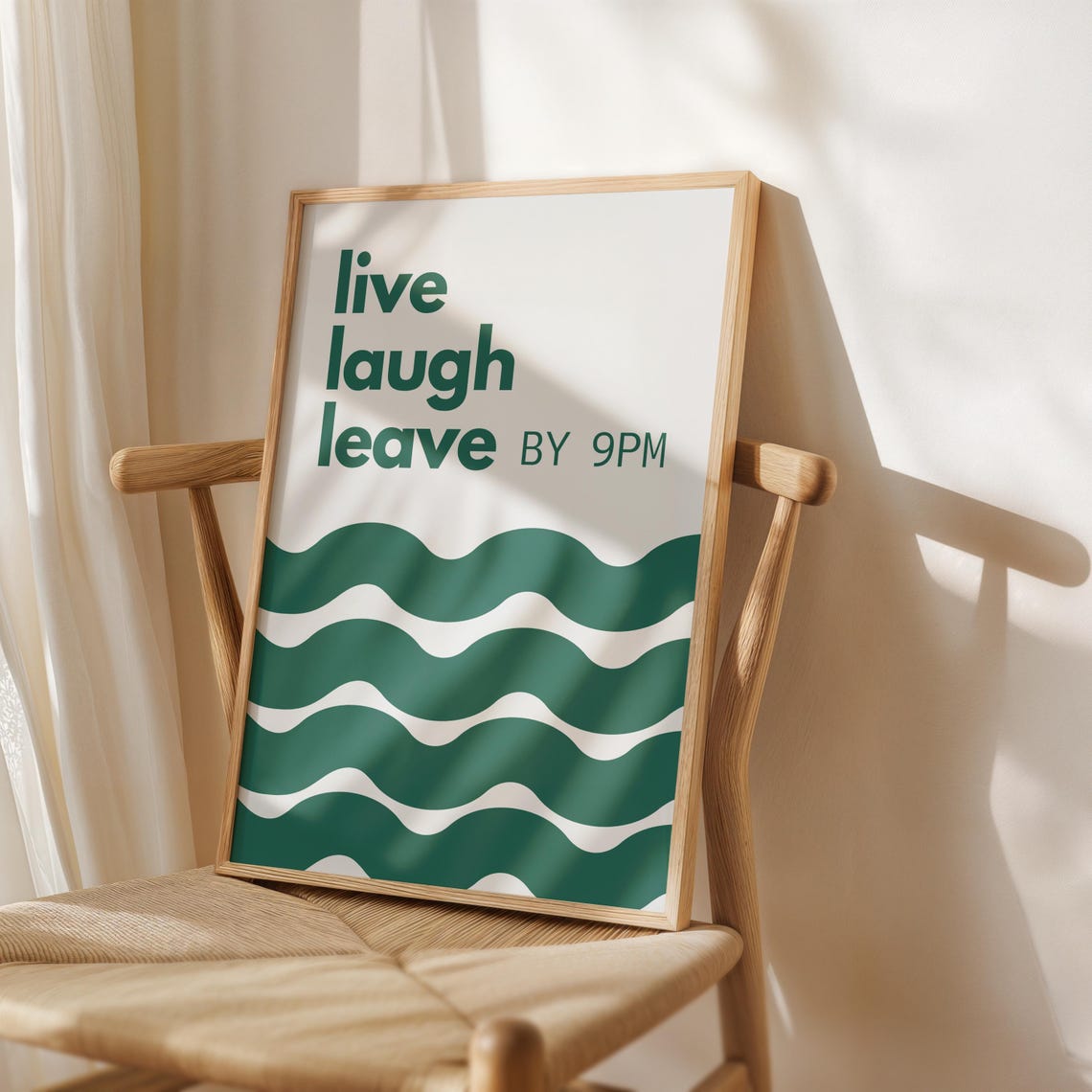 Funny Dorm Eclectic Live Laugh Leave By 9PM Green Wavy Abstract Poster - Image 3