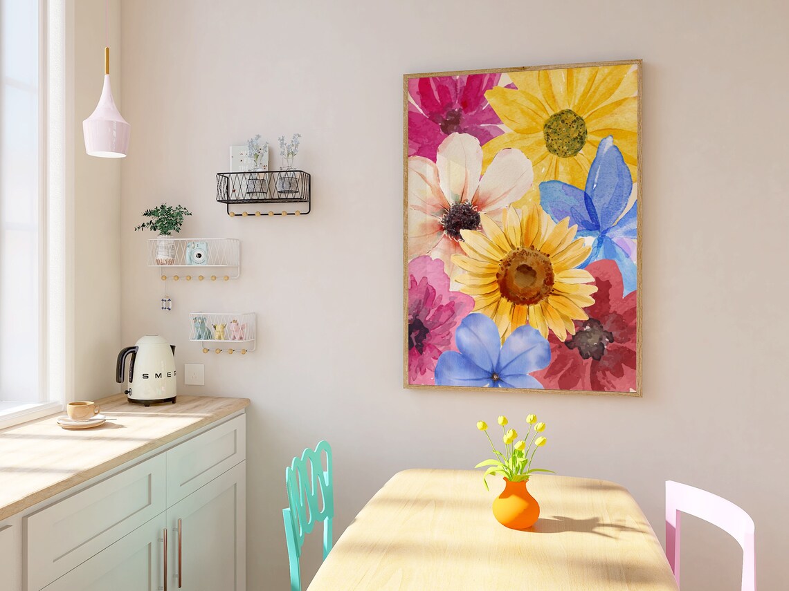 Bright Watercolor Sunflower Daisy Floral Bouquet Colorful Poster - Image 3