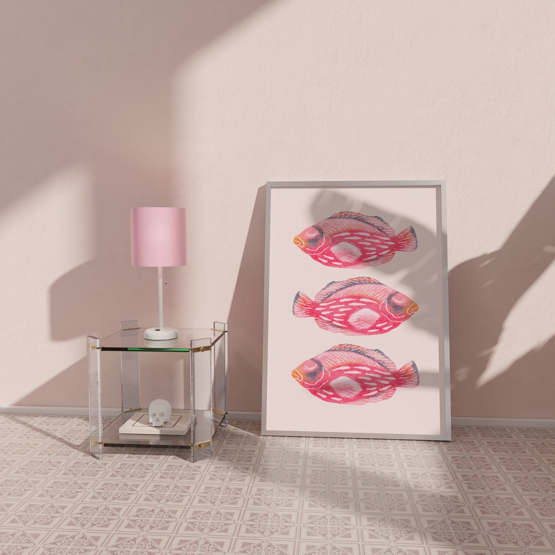 Pink Watercolor Fish Trio Pastel Girly Coastal Ocean Art Poster - Image 3