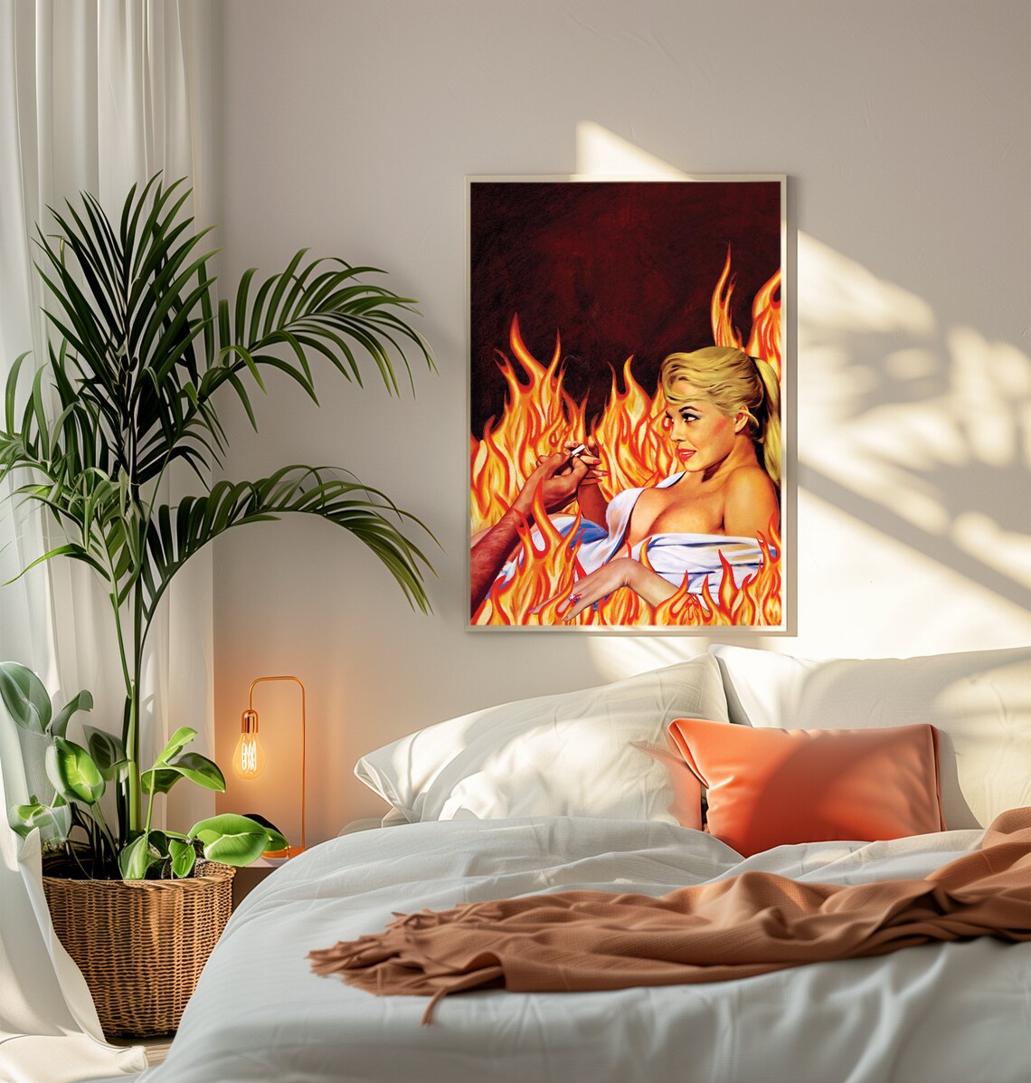 Blaze Of Passion Pinup Girl Lighting Flames Retro Surreal Poster - Image 4