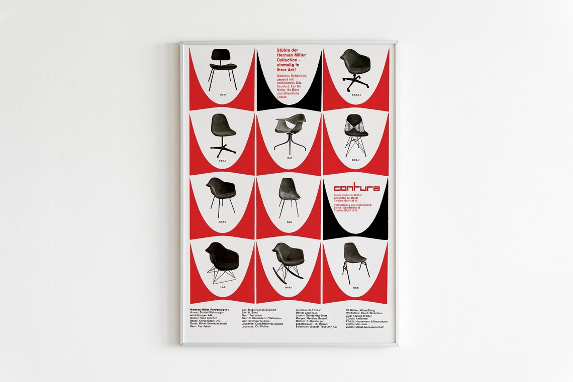 Herman Miller Collection Chair Grid Red Vintage Furniture Poster