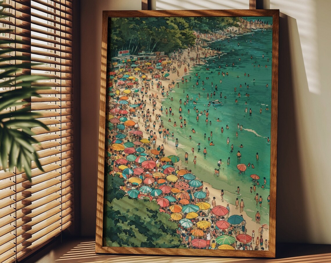 Vintage Japanese Beach, Miwa Komatsu-Inspired Art Print
