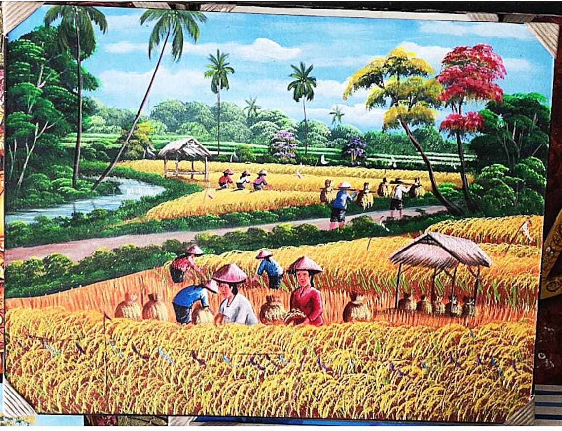 Realistic Rice Harvest Painting With Bright Nuance - Image 2
