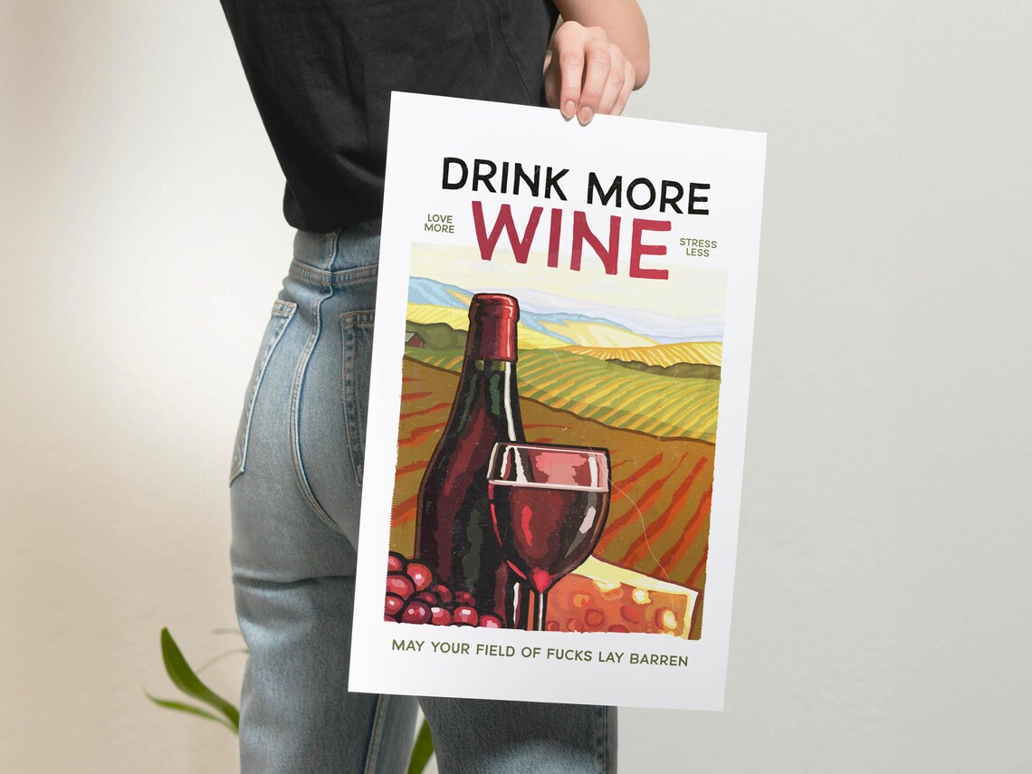 Drink More Wine Funny Quote Bar Cart Decor Wine Lover Gift Poster - Image 2