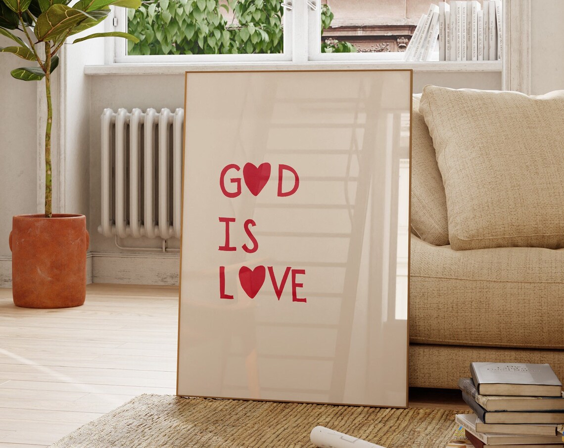 God Is Love Red Heart Christian Faith Quote Sweet Home Poster - Image 4