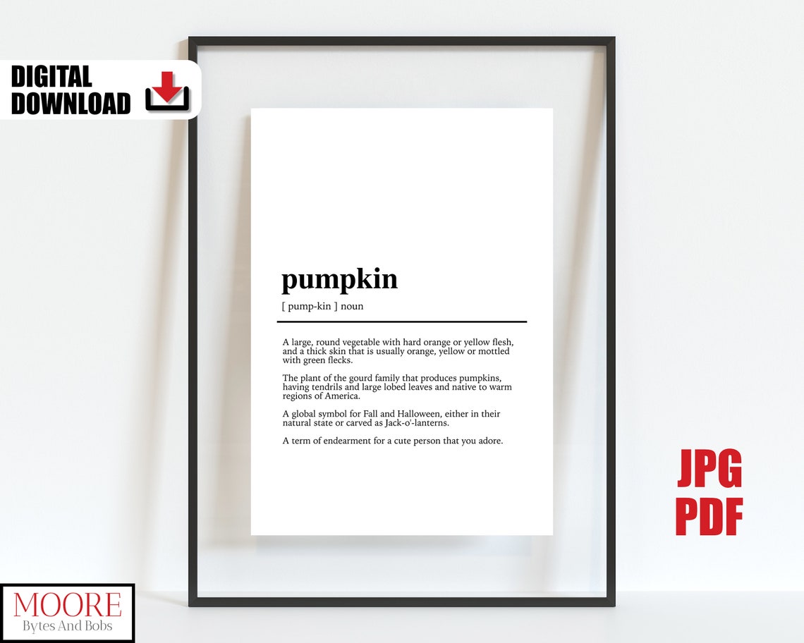 Pumpkin Definition Dictionary Typography Fall Halloween Art Poster