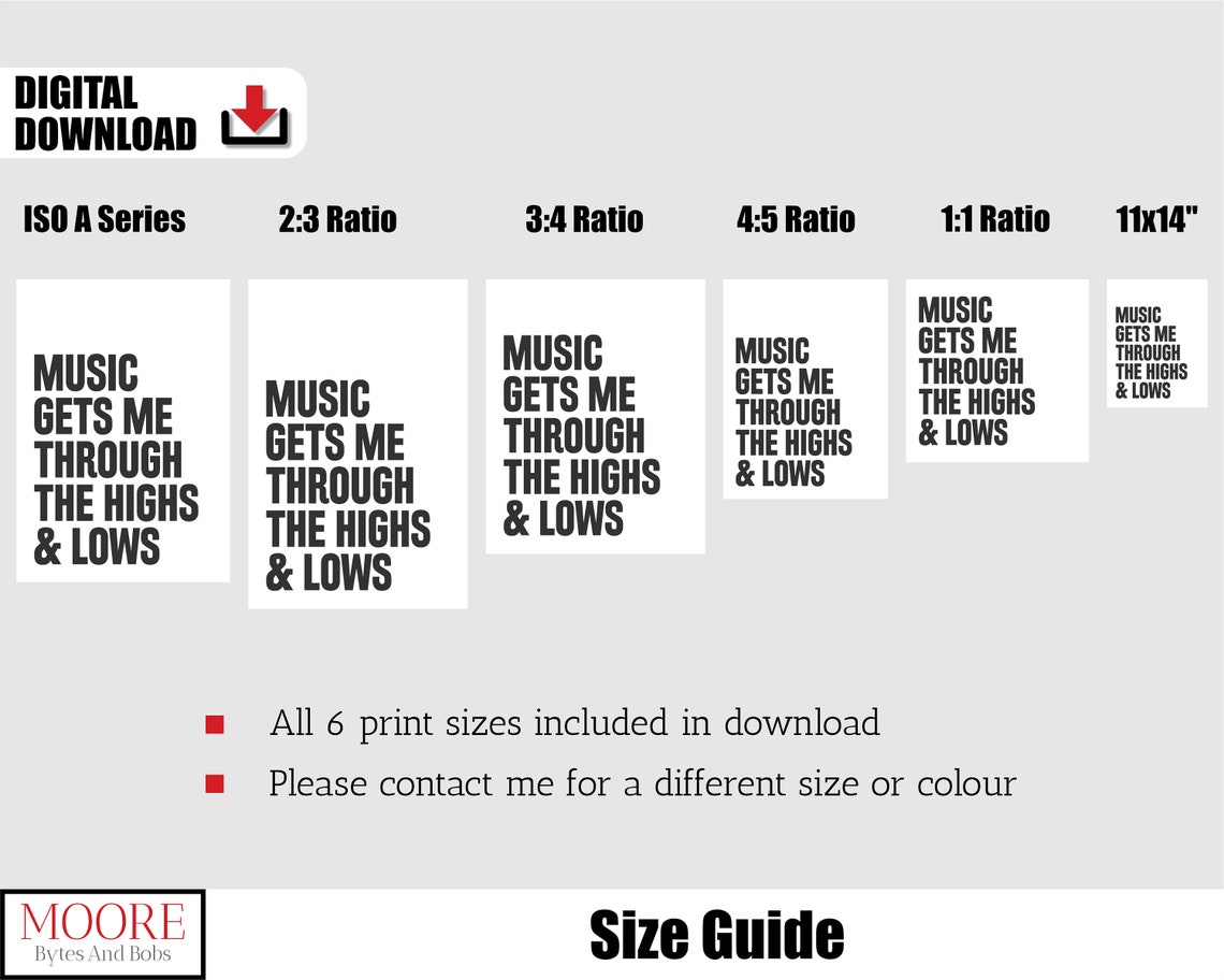 Music Gets Me Through The Highs And Lows Bold Typography Poster - Image 2