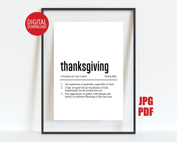 Thanksgiving Definition Dictionary Typography Holiday Art Poster