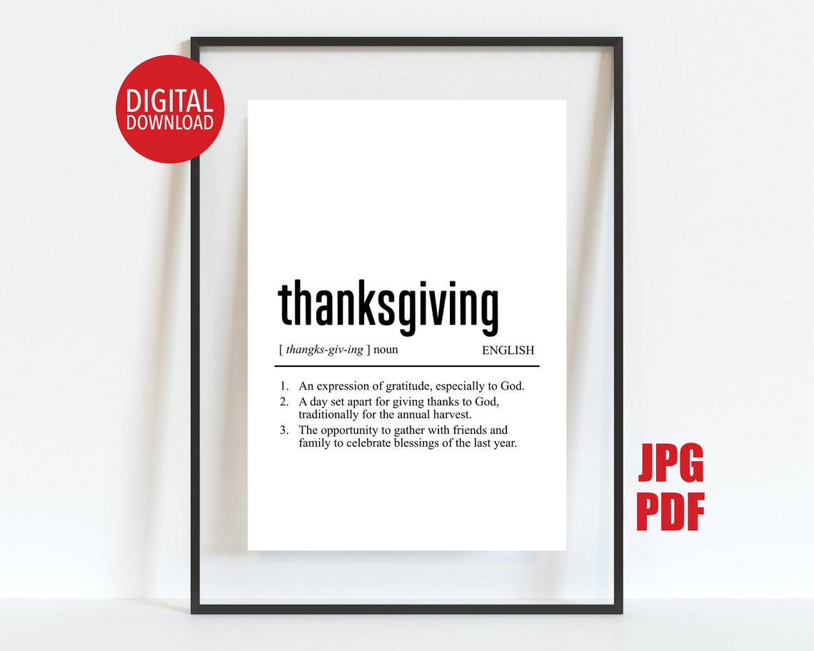 Thanksgiving Definition Dictionary Typography Holiday Art Poster
