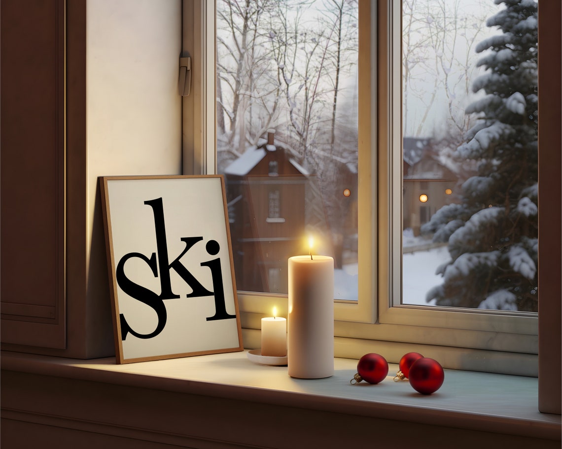 Ski Minimalist Overlapping Typography Black White Modern Art Poster - Image 2