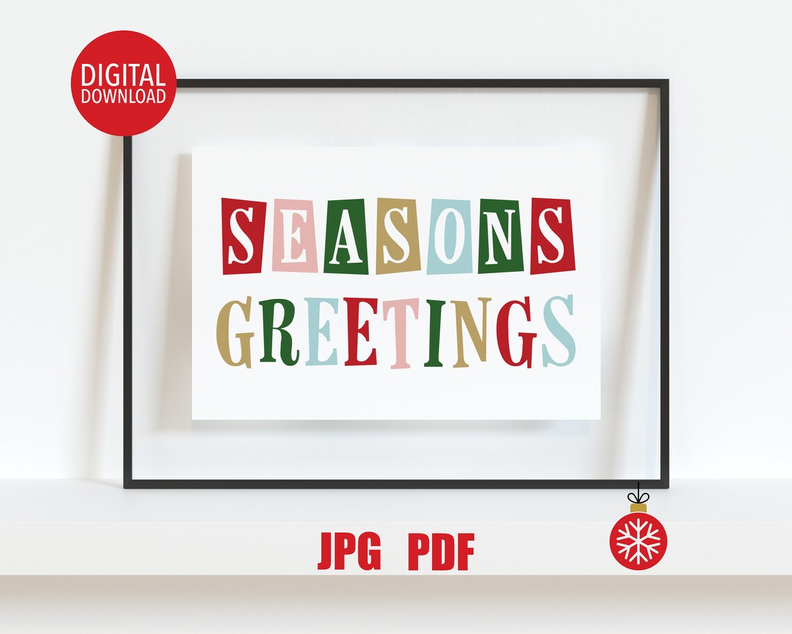 Seasons Greetings Colorful Retro Block Letter Holiday Poster