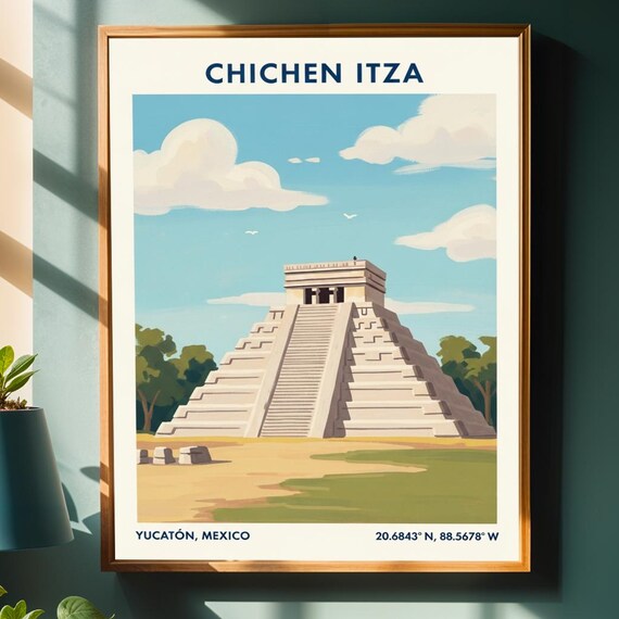 Ancient Chichen Itza Mexico Mayan Pyramid Landmark Travel Poster
