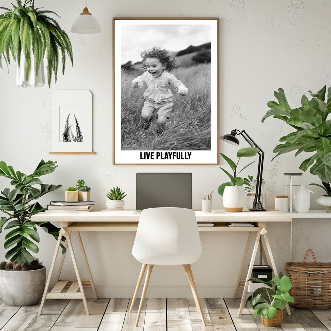 Laughing Child Running Through Field Live Playfully Black White Poster