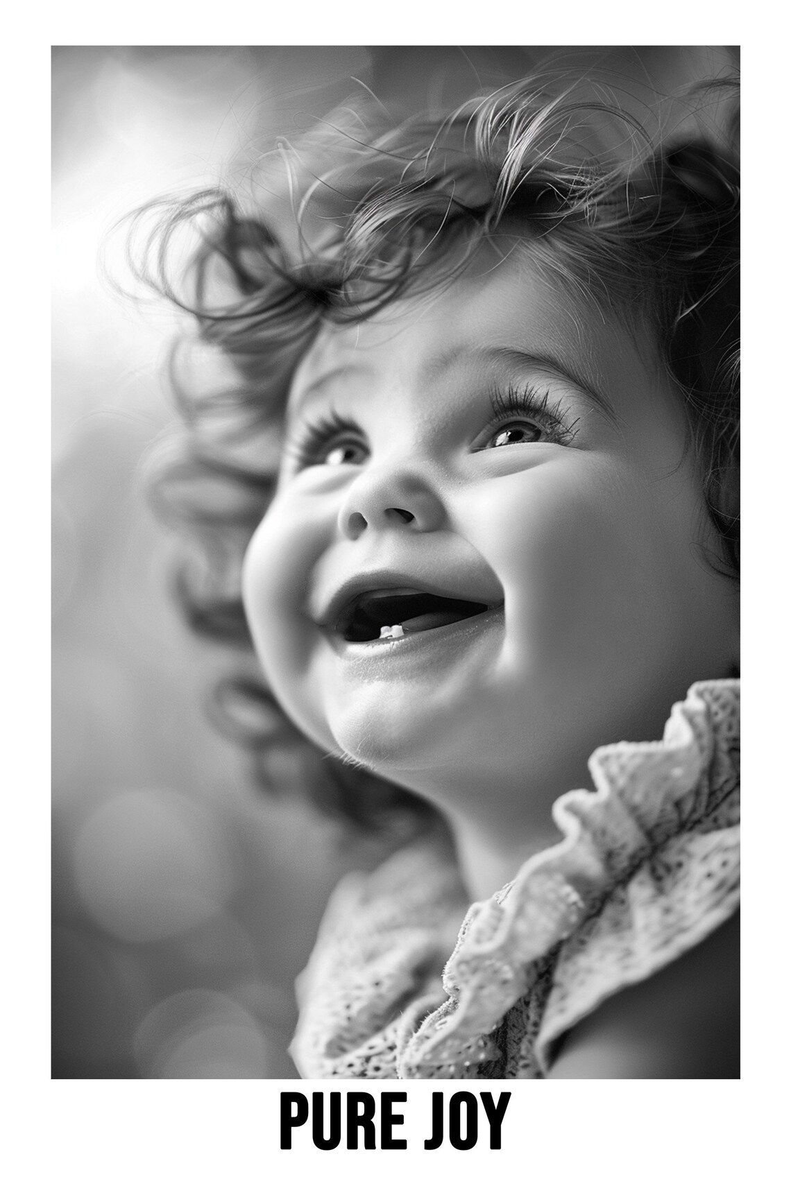 Pure Joy Laughing Baby Black And White Photography Wall Poster - Image 2