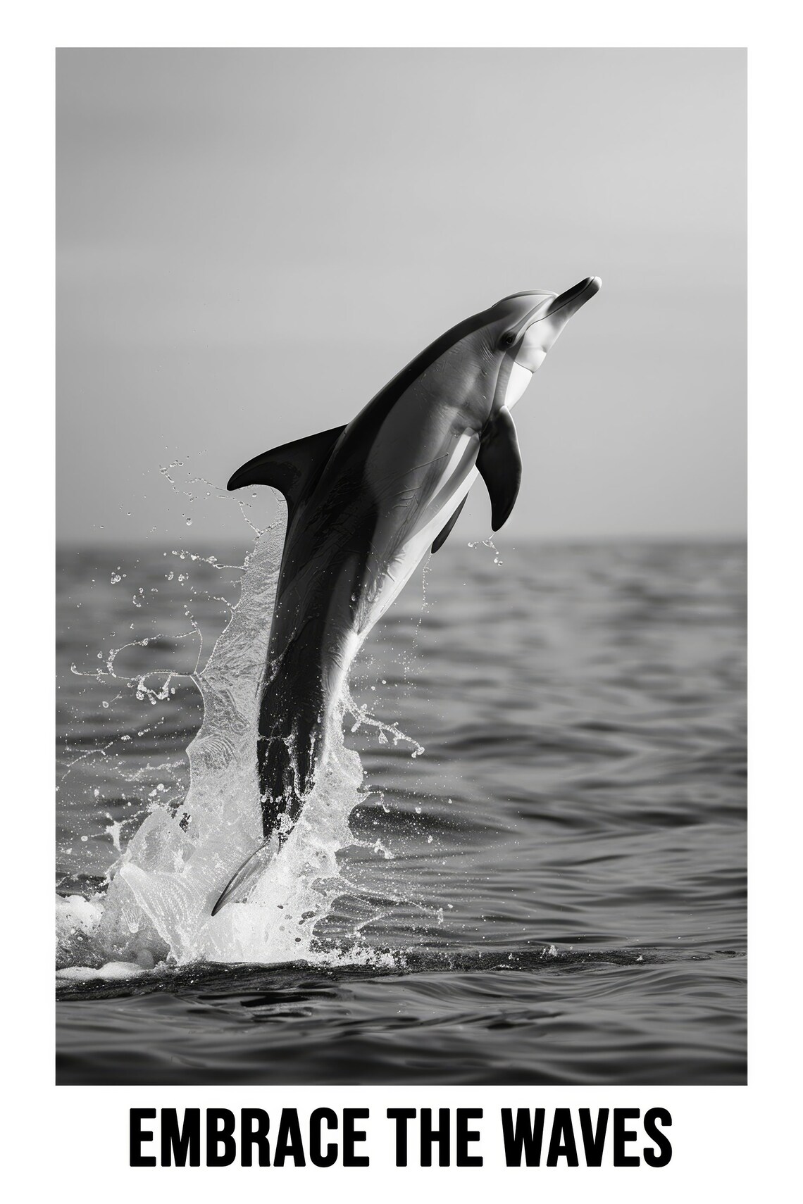 Embrace The Waves Dolphin Leaping Ocean Black And White Photo Poster - Image 2