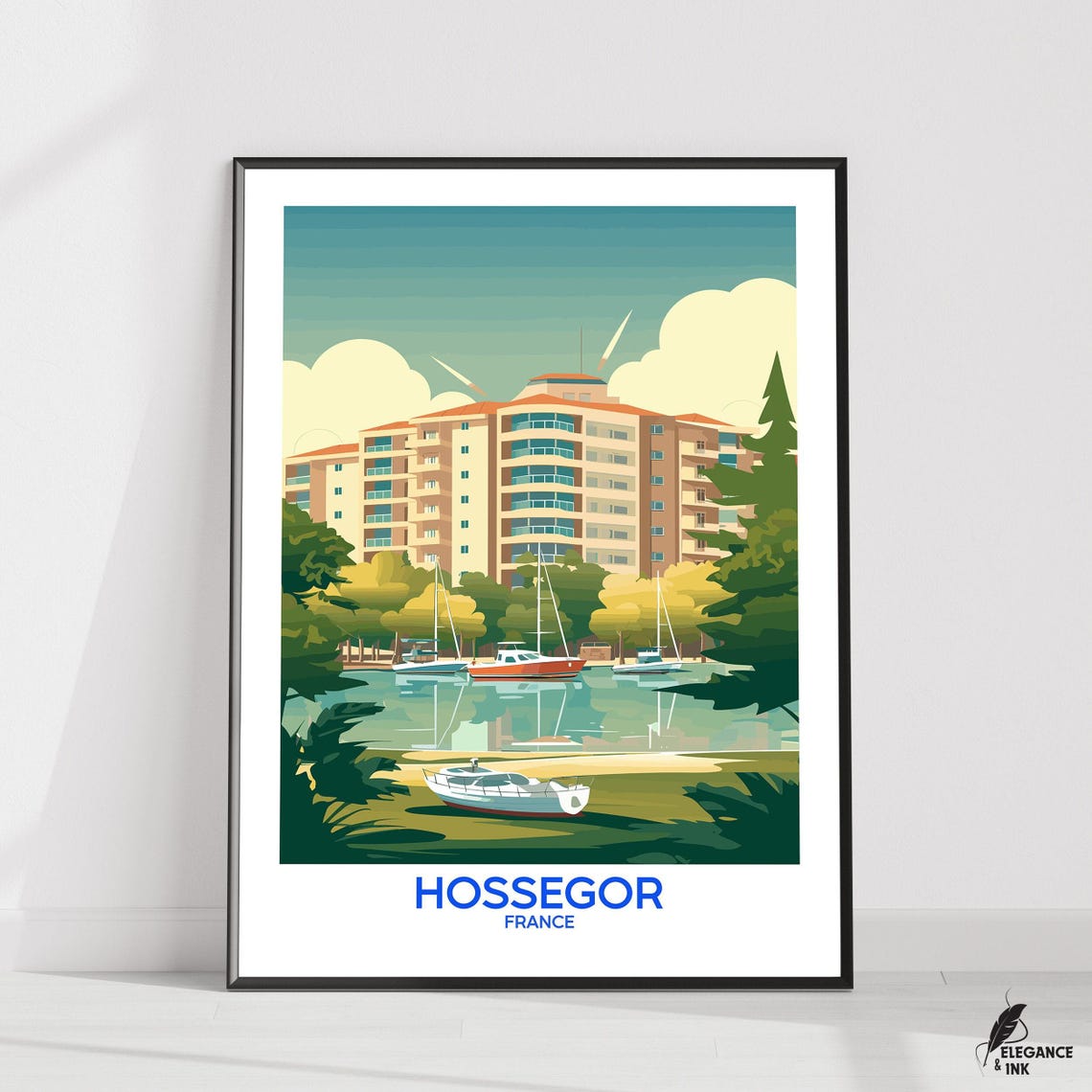 Hossegor France Marina Vintage Travel Poster Bottom Text Edition