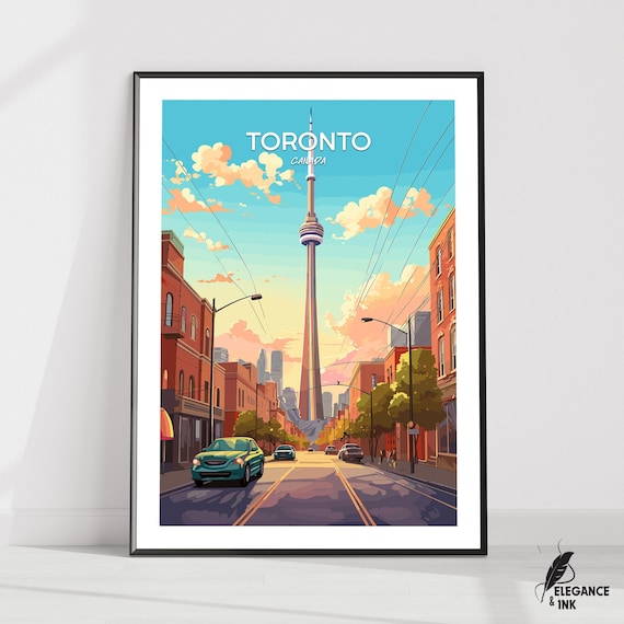 Toronto Canada CN Tower Street Illustration Poster With Top Title Design