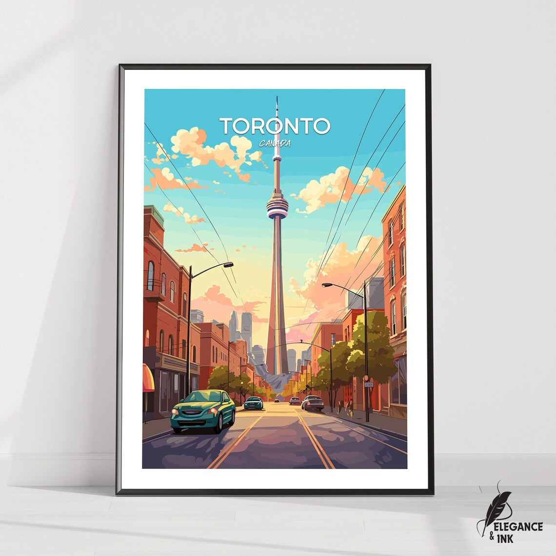 Toronto Canada CN Tower Street Illustration Poster With Top Title Design