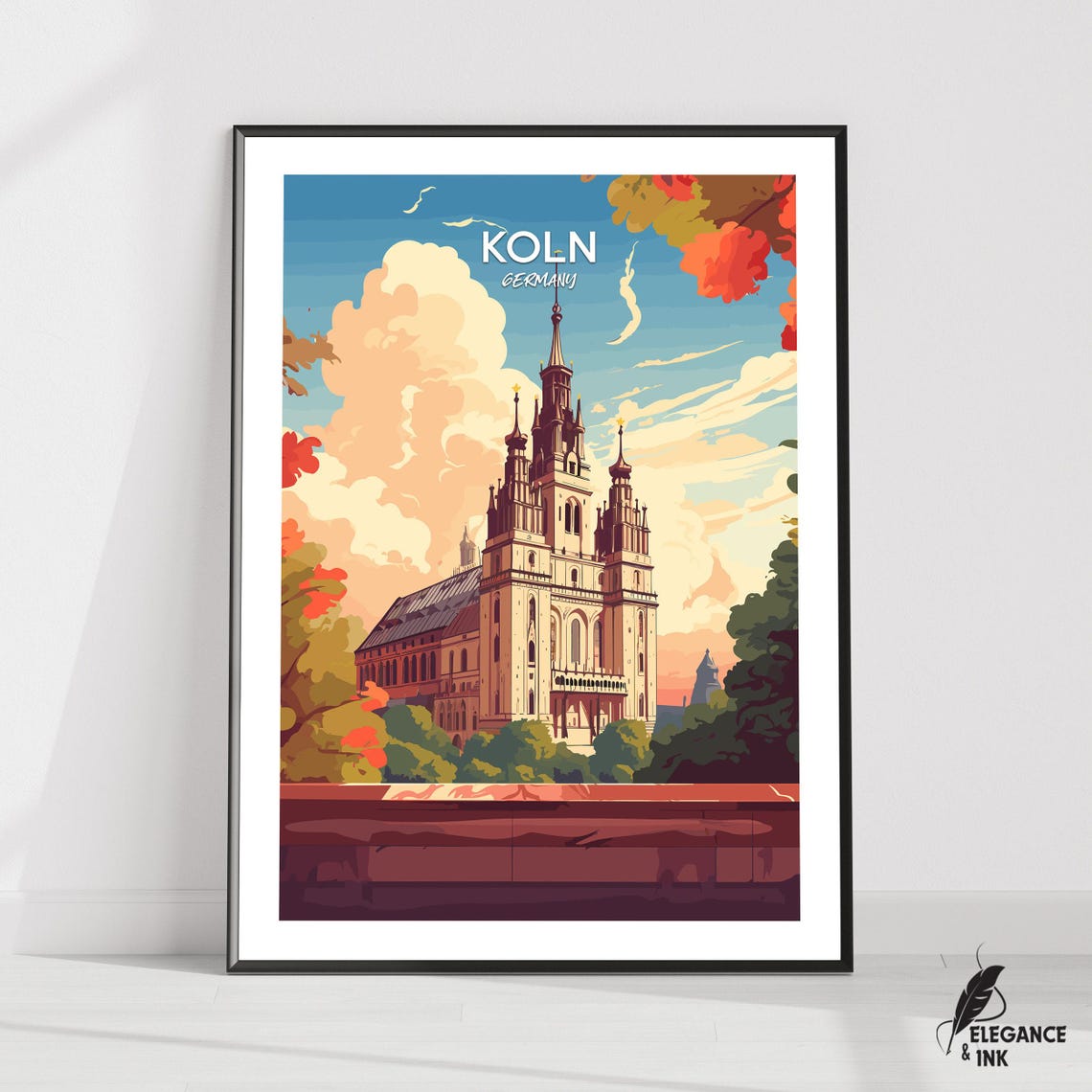 Koln Germany Sky Caption Cathedral Dusk Vintage Travel Poster