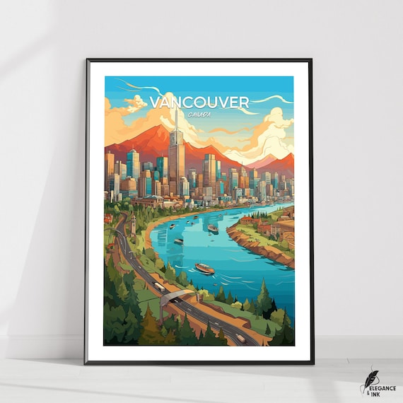 Vancouver Canada Harbor Waterfront Boats Vintage Travel Poster Decor