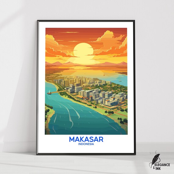 Makasar Wall Hanging Postermakasar Flat Vector Illustration Canvasindonesia Handmade Wooden Frame And Unframed Colorful Vintage Gift