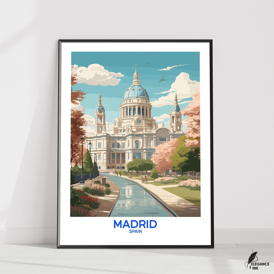 Madrid Spain Almudena Cathedral Vintage Travel Poster Blossom Park