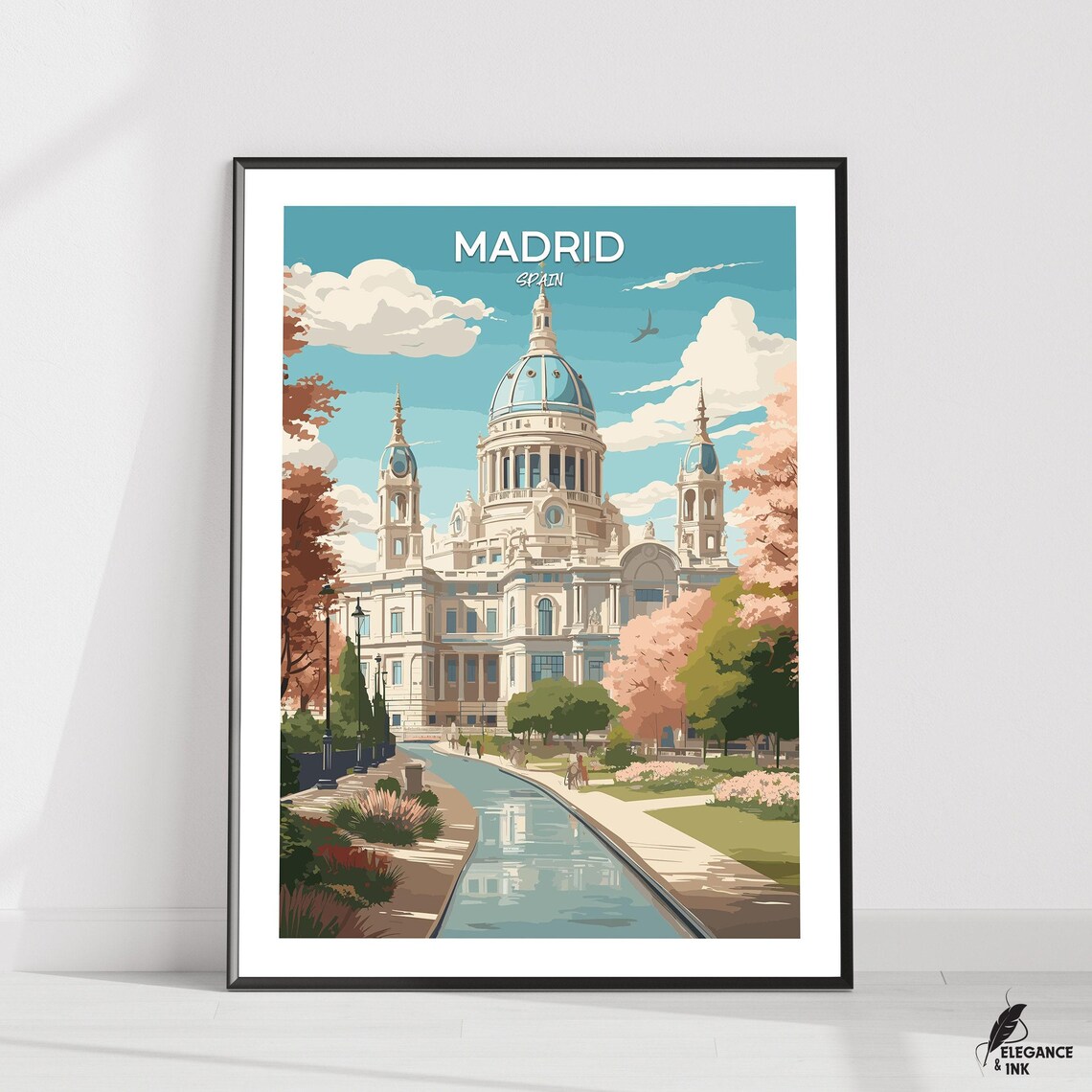 Madrid Spain Cathedral Vintage Travel Poster Sky Text Edition