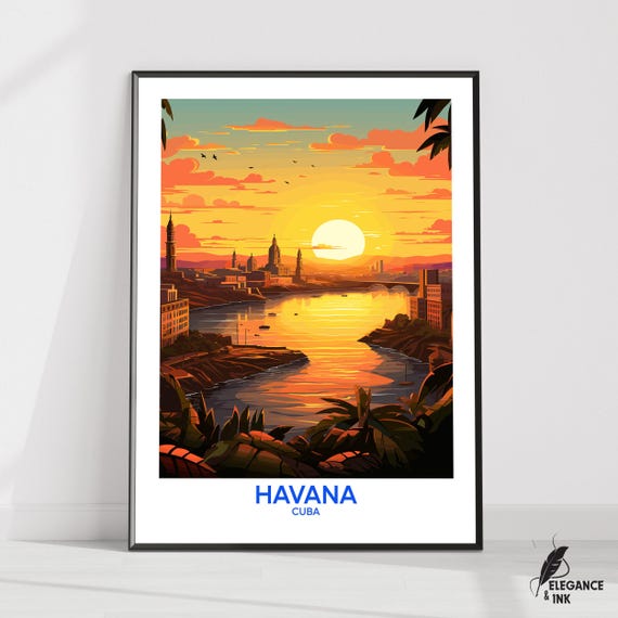 Havana Wall Hanging Posterhavana Flat Vector Illustration Canvascuba Handmade Wooden Frame And Unframed Colorful Vintage Gift
