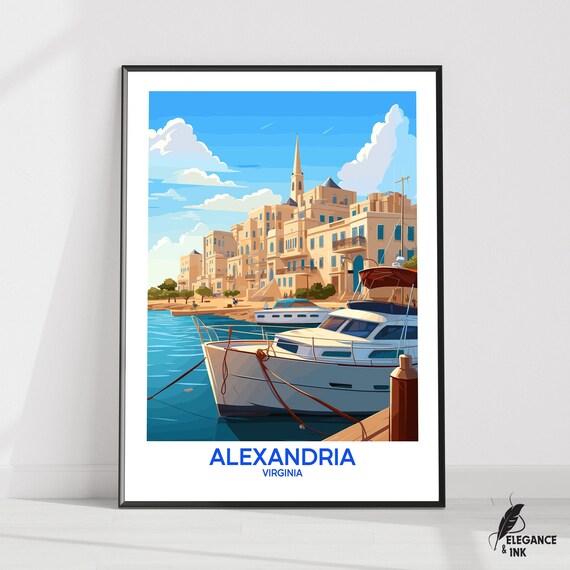 Alexandria Wall Hanging Posteralexandria Flat Vector Illustration Canvasalexandria Handmade Wooden Frame And Unframed Colorful Vintage Gif