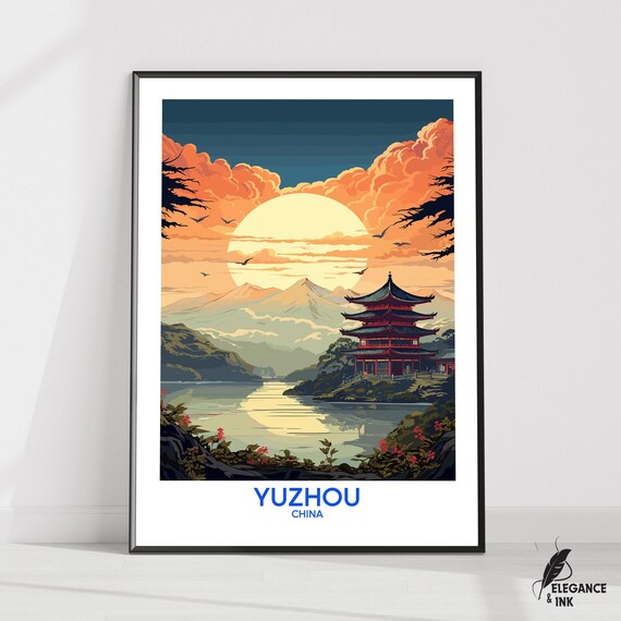 Yuzhou Wall Hanging Posteryuzhou Flat Vector Illustration Canvashenan Handmade Wooden Frame And Unframed Colorful Vintage Gift