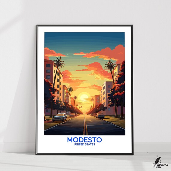 Modesto Postermodesto Wall Artmodesto Decormodesto Travel Printillustrationhome Decorwall Art Gift Ideawedding Anniversary