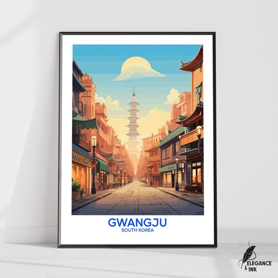 Gwangju Wall Hanging Postergwangju Flat Vector Illustration Canvassouth Korea Handmade Wooden Frame And Unframed Colorful Vintage Gift