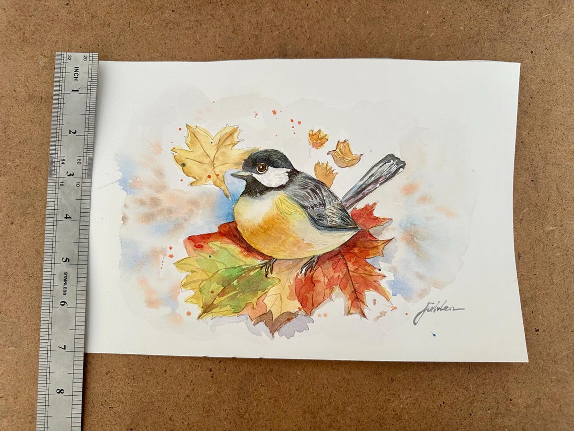 Chickadee Among Colorful Autumn Maple Leaves Watercolor Poster - Image 5