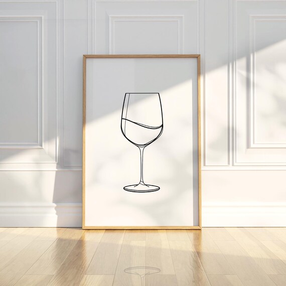 Minimalist Wine Glass Line Art Poster for Modern Kitchen Decor