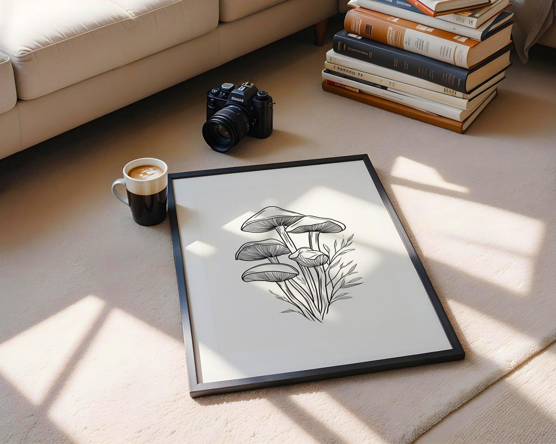 Wild Mushroom Cluster Line Art Botanical Sketch Wall Home Poster - Image 6